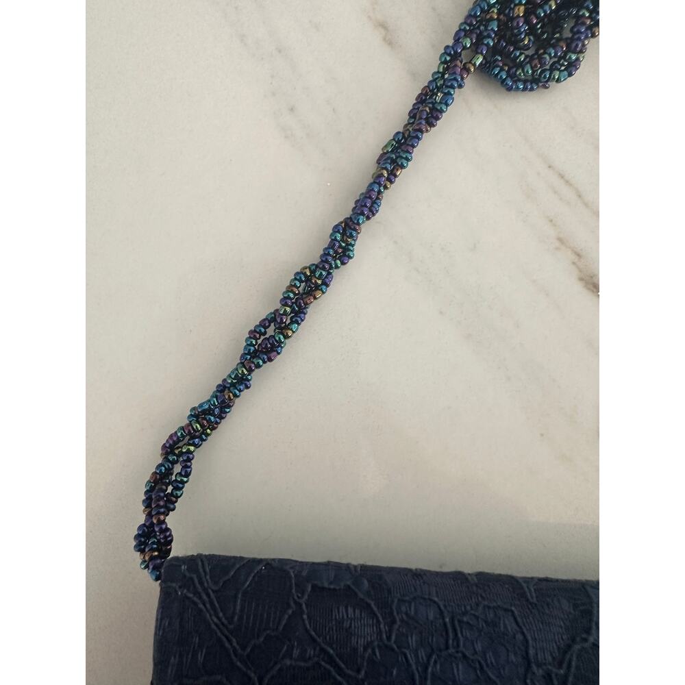 Adrianna Papell Seta Elegant Midnight Navy Lace Beaded Strap Evening Clutch NWT - Picture 10 of 11
